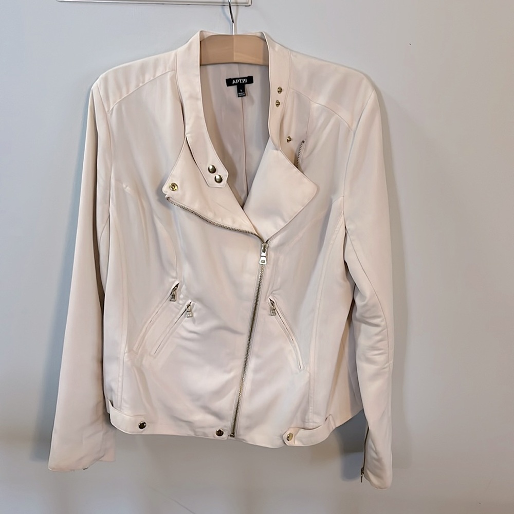 Apt 9 - Cream Modal/Polyester Motorcycle Jacket W/ Gold Accents - Size L